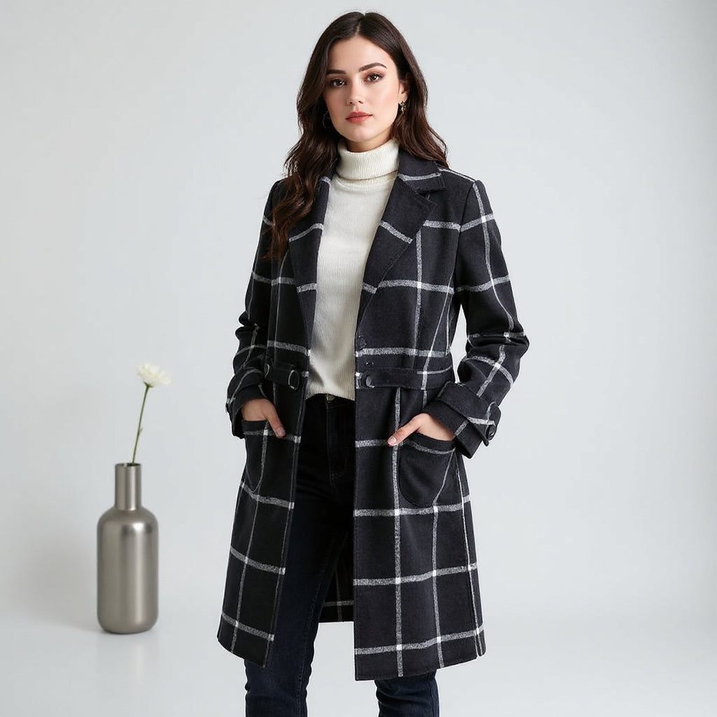 Michelle | Retro Lapel Plaid Tweed Coat