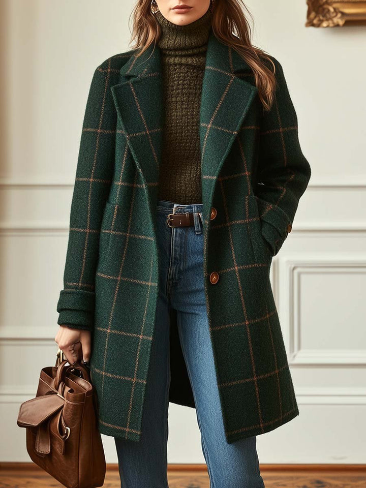 Michelle | Retro Lapel Plaid Tweed Coat