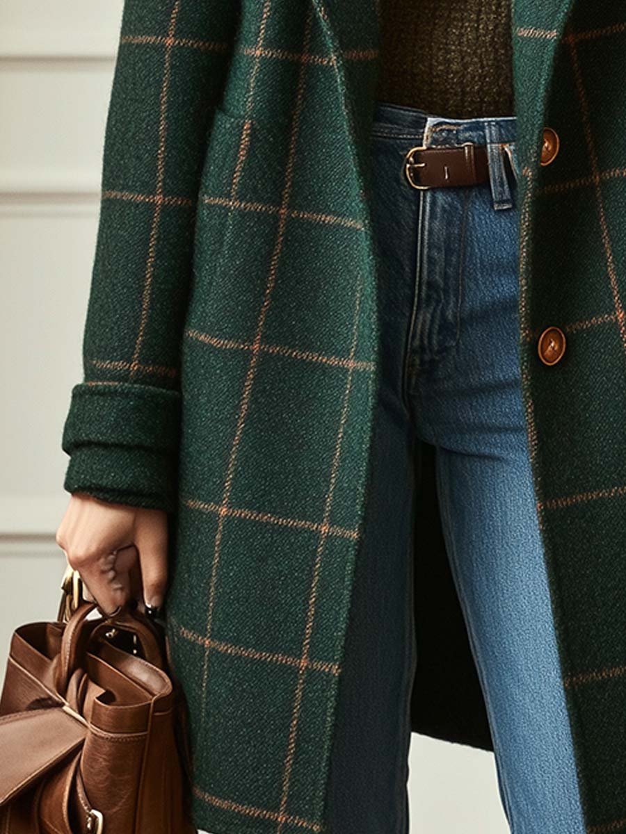 Michelle | Retro Lapel Plaid Tweed Coat